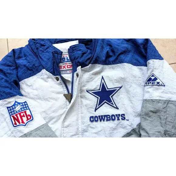 Dallas Cowboys 1993 APEX puffer Wave jacket zip M blue silver NFL Pro Line vtg - Picture 7 of 10